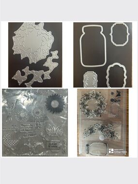 Clear Floral & Jar Craft Stamp and Die Set - Silver Metal Dies